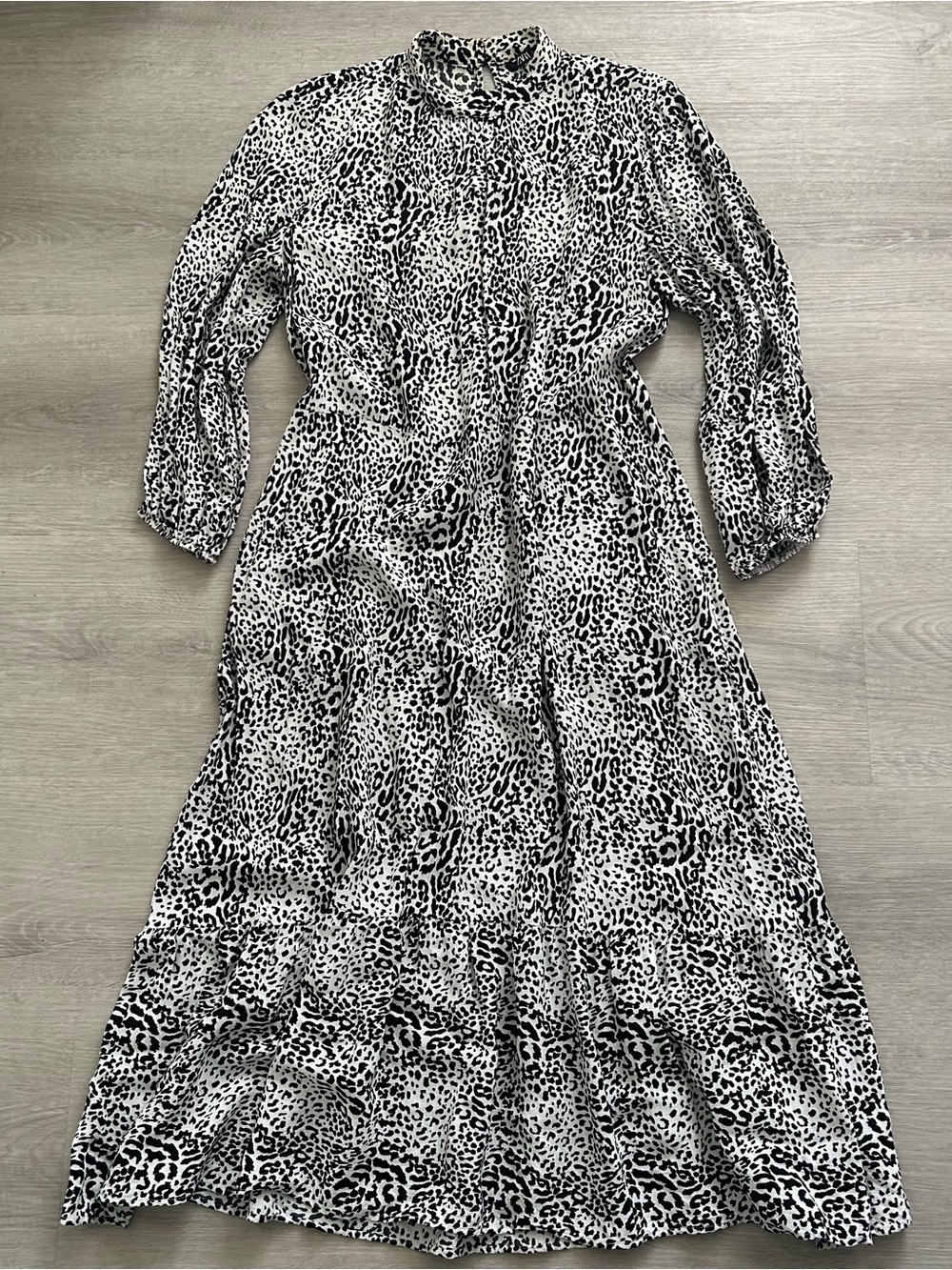 Zara Black and White Leopard-Print Midi Dress